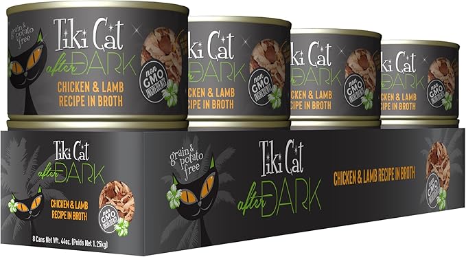 Tiki Cat After Dark, Chicken & Lamb, High-Protein and 100% Non-GMO Ingredients, Wet Cat Food for Adult Cats, 5.5 oz. Cans (Pack of 8)