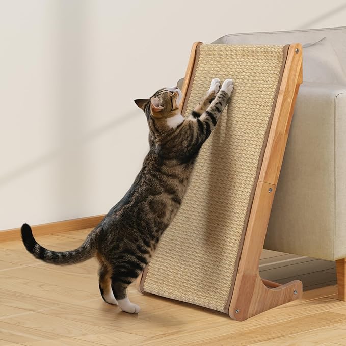Sisal L Shaped Cat Scratcher - 28 Inch Cat Scratch Ramp for Indoor Cat use,Vertical Cat Scratching Post,Wooden Climbing Kitten/Cats Furniture(L Shape)