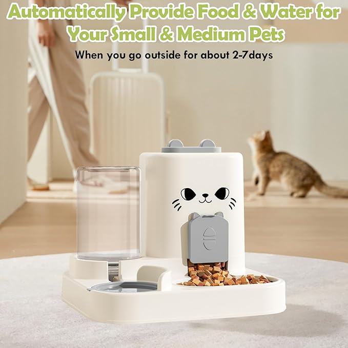 1.6L Auto Gravity Pet Feeder and 0.6L Water Dispenser Set, Automatic Cat Food and Water Dispenser, Gravity Pet Feeder for Small Medium Dog Puppy Cat Kitten (Gray)