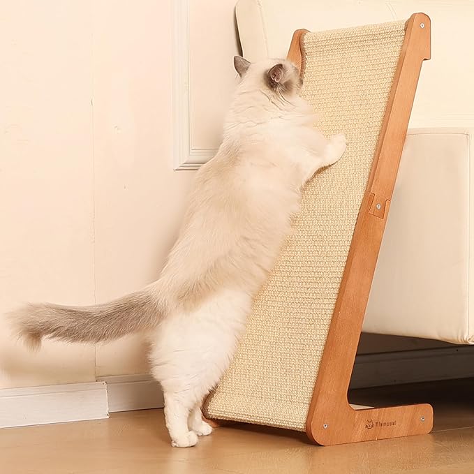 Extra-Larger Cat Scratching Post - Beechwood Base, 28.5" Natural Sisal Woven Cat Scratch Pad, Durable Cat Scratcher, Furniture Protector for Cats' Clawing and Play