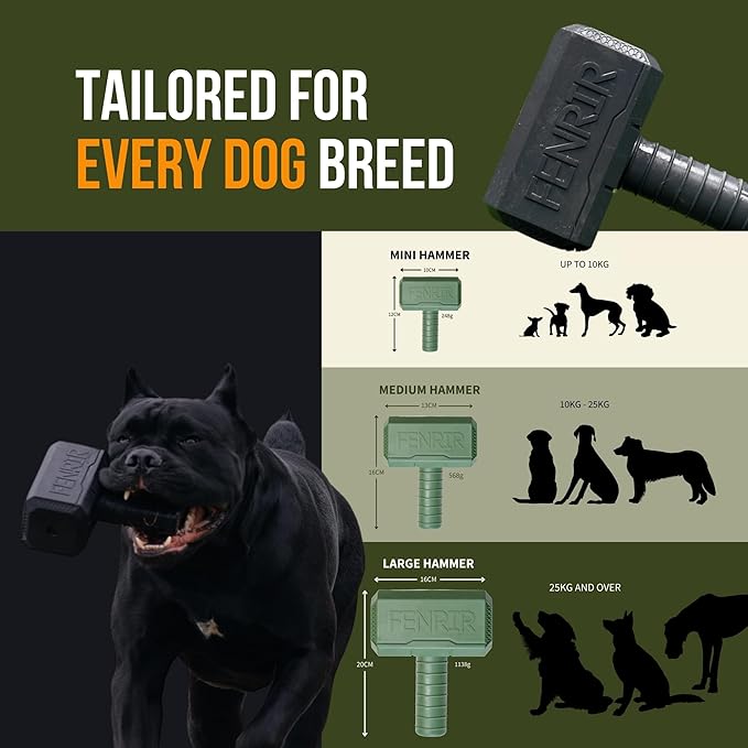Fenrir Hammer Dog Chew Toy Strong Rubber Stuffable Enrichment Toy for Chewers (Black, Large)