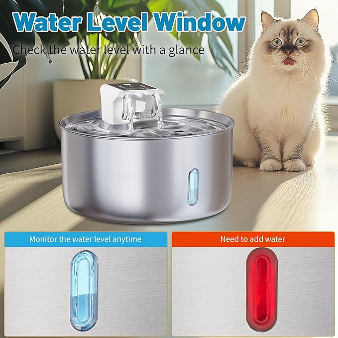 Automatic Wireless Pet Water Fountain - 7L/236oz Slow Water Bowl for Cats & Dogs, Motion Sensor Stainless Steel Dispenser with Quiet Pump, Cordless Filtered Water Bowl for Continuous Fresh Flow