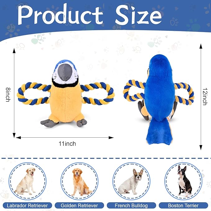 Squeaky Dog and Puppy Toys to Keep Them Busy, Interactive Dog Plush Toy, Crinkle Pet Toy for Tug of War, Rope Toy for Small, Medium, Large Breeds, Stuffed Chewy Toys for Puppy Teething