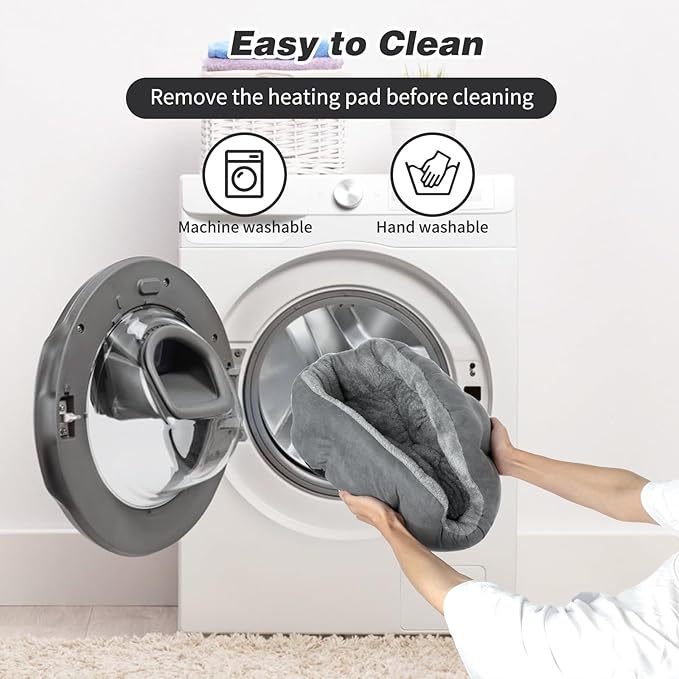 Heated Cat Bed Indoor, 18.5" Soft Heated Pet Bed for Indoor Cats with Timer and Temp Adjustable, Warming Cat Bed Heating Pad for Indoor Cats Kitten Old Cat Senior Cat