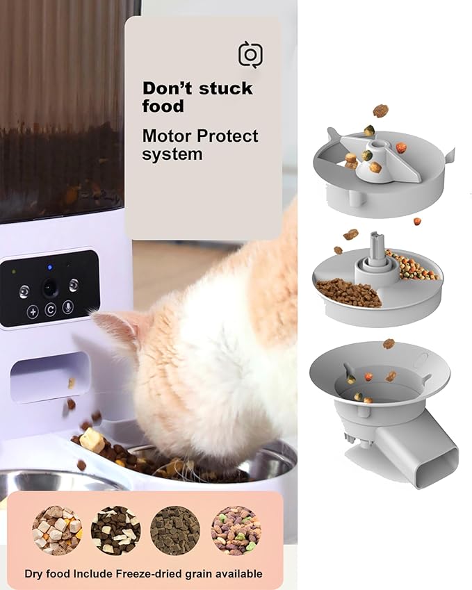 Automatic Cat Feeder 2 Cats with Camera, 5L Dual Pet Auto Timed Electric Smart APP Food Feeding Dispenser (White, 2 Bowls)