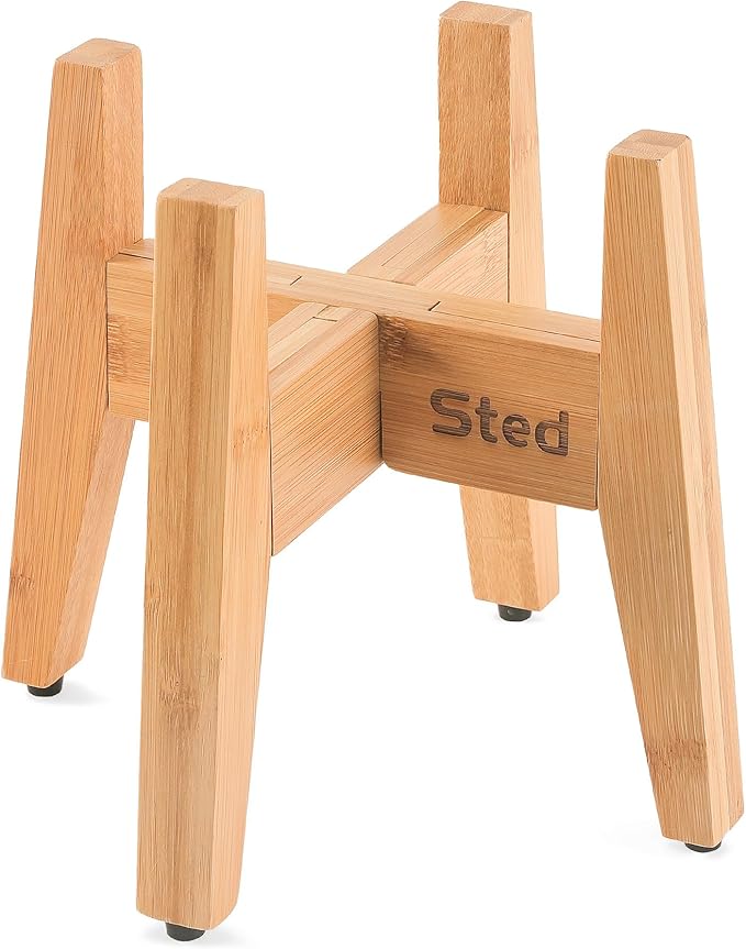 Sted Locking Elevated Dog Bowl Stand for Large Dogs, Adjustable Width 6.5-8.5 Inches Raised Dog Bowl Stand, 8.5" Tall Dog Food Bowl Holder, Bamboo Dog Slow Feeder Stand