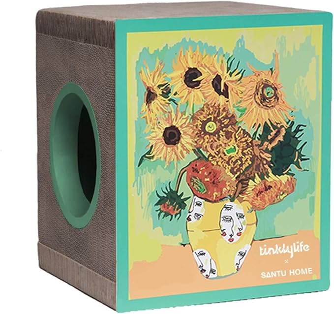 FluffyDream Cat Scratcher Cardboard, Sunflowers Shape Adaptation Spoof Version Cat Scratching House Bed Furniture Protector, Green Colour