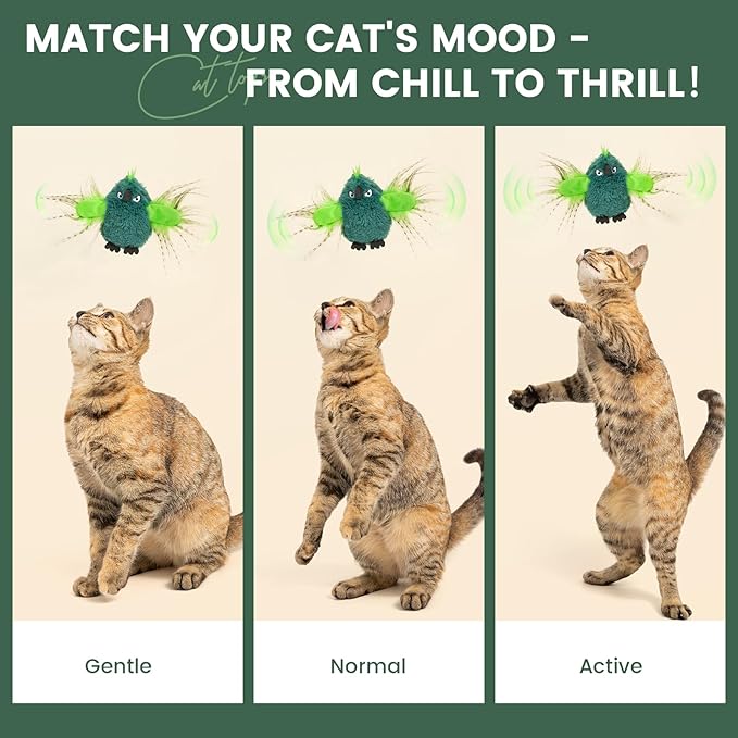 Gardner Pet Cat Toys Flapping Bird (No Flying),Touch Activated with Realistic Flapping Wings and Chirping Bird,Hangable Flying Kitten Interactive Toy,USB Rechargeable Indoor Kitty Exercise Toys,Green