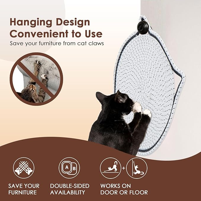 Cat Scratcher Mat, Natural Cotton Rope Cat Scratch Pad, 15.7'' Round Horizontal Floor Cat Scratching Pads for Indoor Cats, Cat Furniture Protector for Wall, Couch, Carpets, Sofas