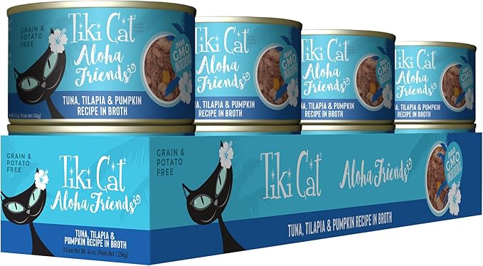 Tiki Cat Aloha Friends, Tuna, Tilapia & Pumpkin, Grain-Free & High Moisture, Wet Cat Food for All Life Stages 5.5 oz. Cans (Pack of 8)