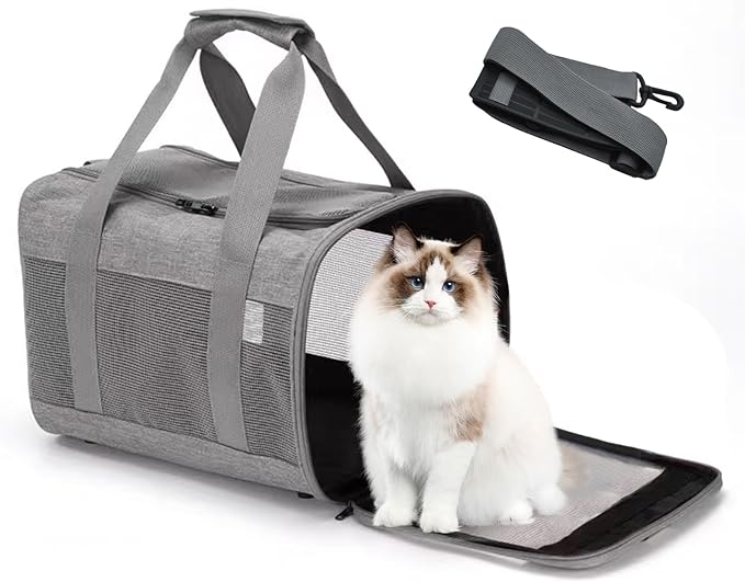 Pet Carrier Bag for Cats,Cat Soft-Sided Carriers Collapsible Ventilated Breathable Puppy Carrier for Small Dogs Airline Approved Kitty Carrier for Small Medium Cat Puppy Under to 12 Lb(Grey)