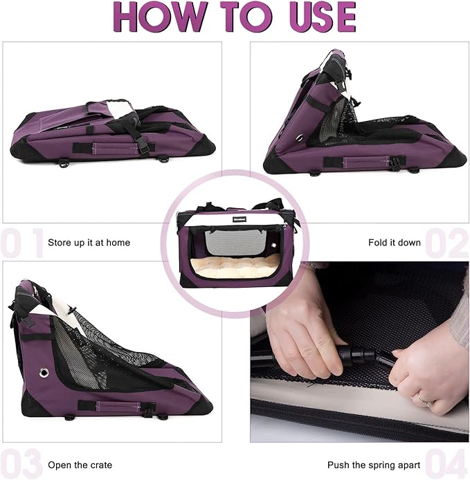 Collapsible Dog Travel Crate,Portable Soft-Sided Pet Carrier Extra Large Cat Carrier with Soft Plush Plush Mat for Indoor and Outdoor,28x20x20in,Purple
