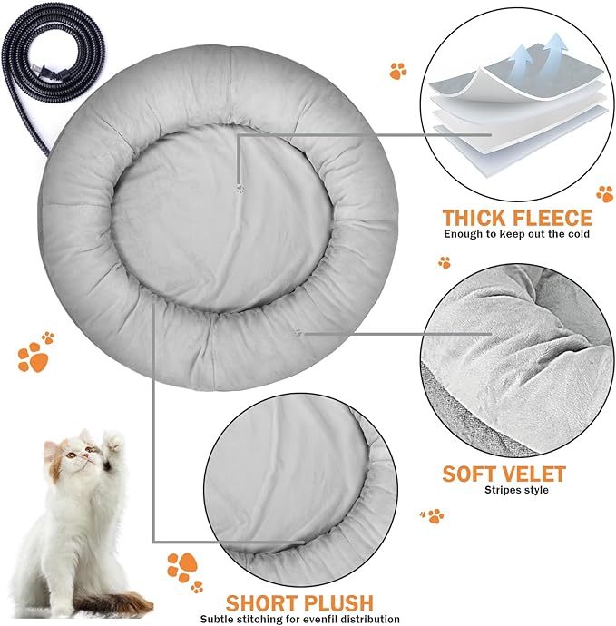 Heated Cat Bed for Cats and Small Dogs, Winter Cozy Heated Pet Bed with Warming Constant Temp, Washable Cat Bed for Indoor Cats, Electric Cat Heating Pad for Kittens, Folded Ear Cats, Elder Cats