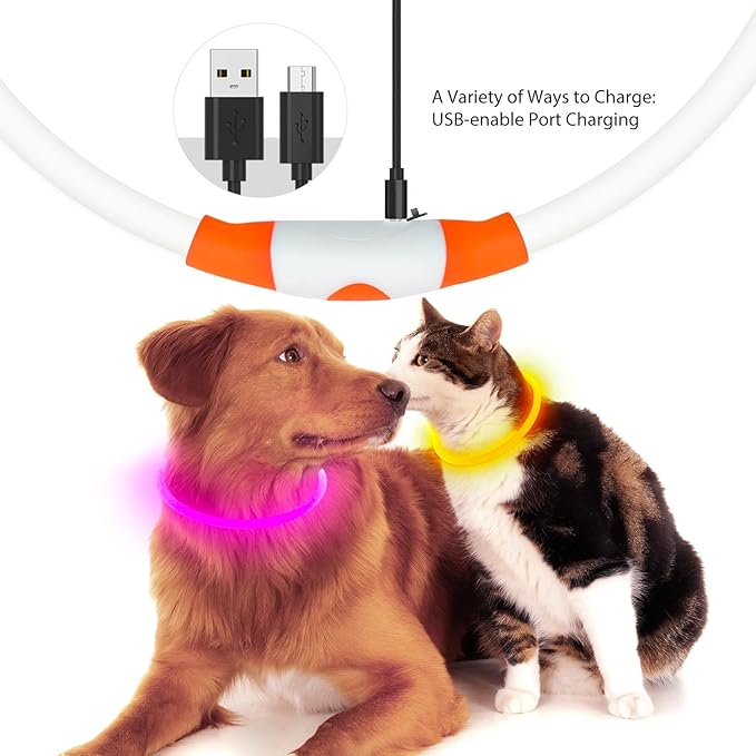 Flashseen LED Dog Collar, USB Rechargeable Glowing Lighted Up Collar, Cuttable Water-Resistant TPU Safety Collar Lights for Small Medium Large Dogs