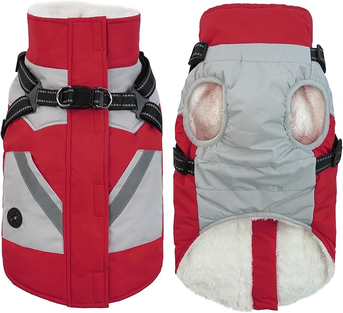 IECOii Dog Coats for Small Dogs Winter Harness Zip Up- Red, XSmall - Warm Polyester Lined Small Dog Winter Coat with D Ring, Waterproof Puppy Coats,Dog Snow Jackets Snowsuit Chihuahua Papillon Maltese