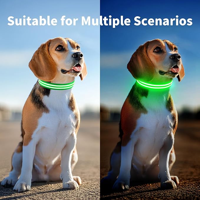 PcEoTllar Lighted Dog Collars for Night, Light Up Dog Collar Rechargeable Water-Resistant Flashing LED Dog Collars Safety Glow in The Dark Dog Collars Light for Large Small Medium Dogs