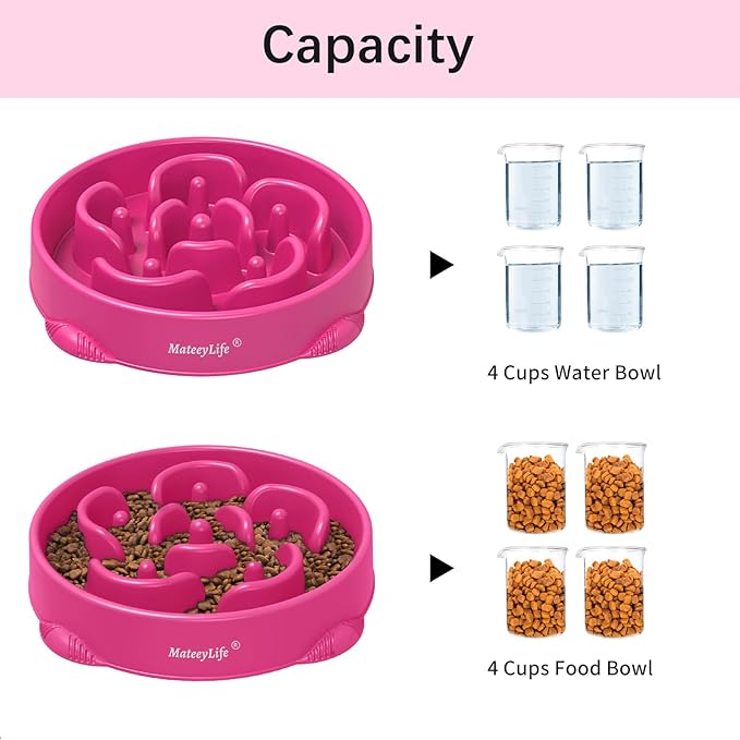MateeyLife Large Slow Feeder Dog Bowls, Anti-Choking Puzzle Dog Food Bowls, Anti-Slip Interactive Feeding Slow Down Eating, Bloat Stop Maze Dishes for Large Breeds 4 Cups Purple