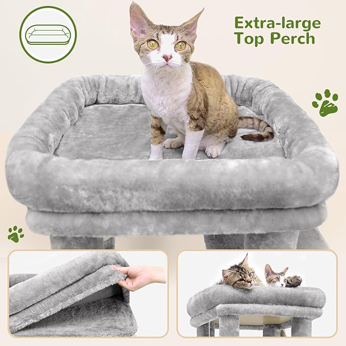 Globlazer Cat Tower for Indoor Cats, Heavy Duty Cat Trees for Large Cats Adult Big Cats Maine Coon Cat Tree Tower with Scratching Post, Extra Large Top Perch, Cat Condos, F61, Light Grey, 61inch