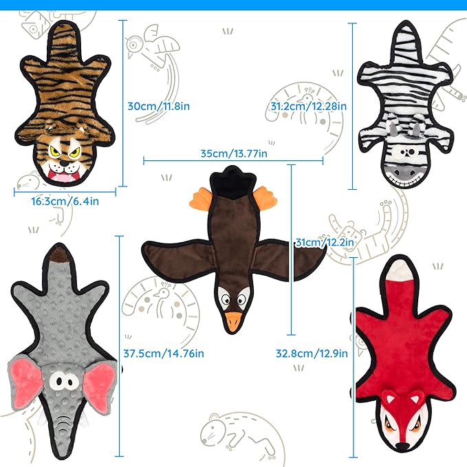 No Stuffing Dog Squeaky Toys, Glowing Eyes Crinkle Plush Puppy Toys for Teething Chewing, 5pcs Flat Tough Dog Toys Set for Large Medium Small Dogs to Keep Them Busy