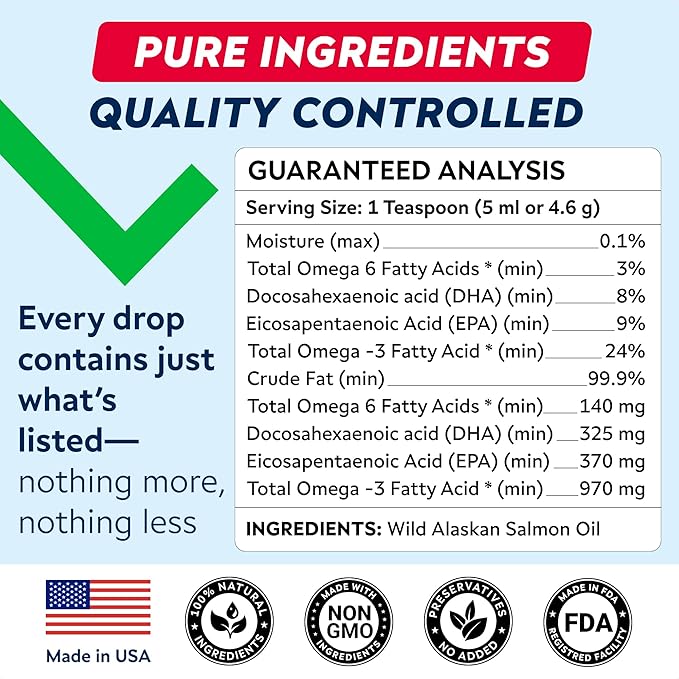 STRELLALAB Wild Alaskan Salmon Oil for Dogs - Natural Omega 3 for Dogs & Cats, Itch & Allergy Relief, Skin & Coat Support - Fish Oil Liquid, EPA+DHA Fatty Acids for Hip&Joint, Immune Health 32 OZ