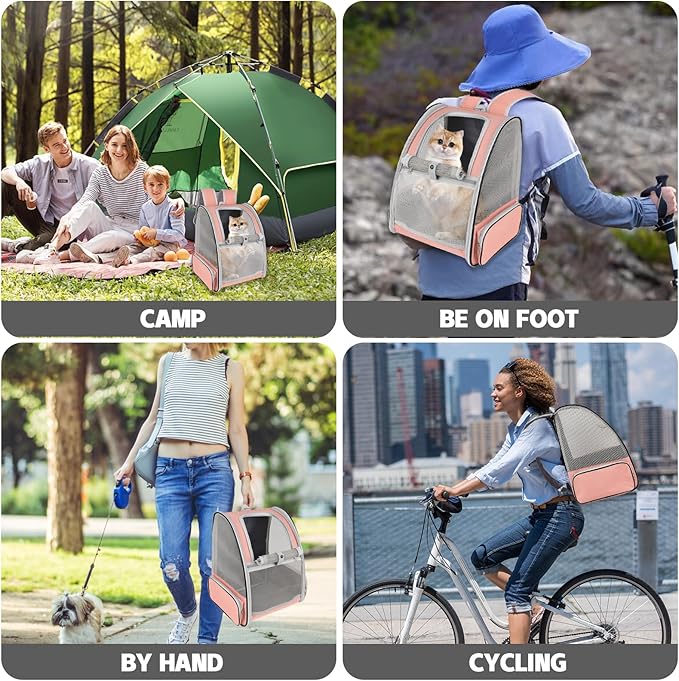 Cat Backpack Carrier,Pet Carrier Airline Approved for Small Dog Cat Puppy Kitten Bunny,Ventilated Mesh Design Animal Backpack for Hiking Camping Travel Bag (Pink)