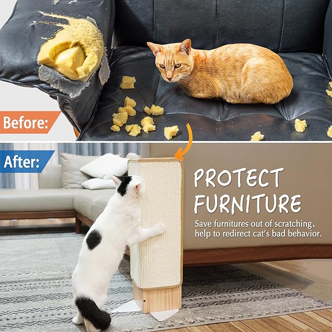 PETKARAY Couch Corner Cat Scratcher, 22" Corner Scratching Post Wall Scratcher, Sisal Furniture Protector for Sofa with Reversible Base, Small
