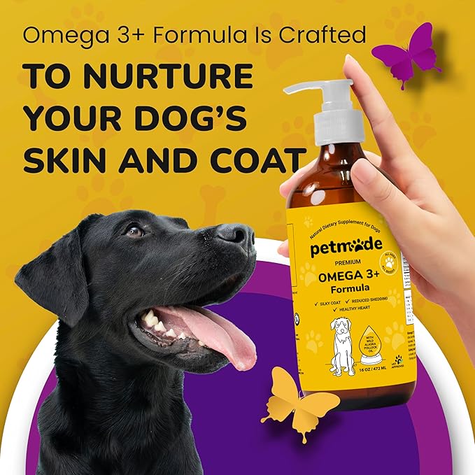 Omega 3 Fish Oil for Dogs Skin and Coat - Wild Alaskan Pollock Oil for Itchy Skin- Omega 3 Fatty Acids for Dogs - Liquid EPA & DHA Supplements - with Zinc, Vitamin C, B2, B7 & E - 16 Fl Oz