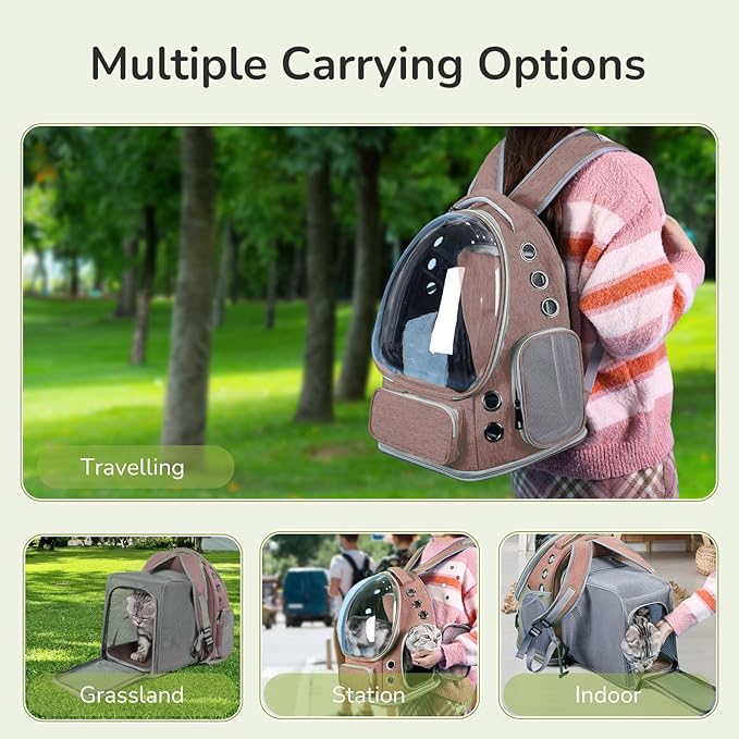 Cat Backpack Carrier for Large Cats, Expandable Cat Bubble Backpack, Dog Carriers for Small Medium Dogs, Airline Approved Pet Carrier for Travel Hiking Outdoor(Khaki)
