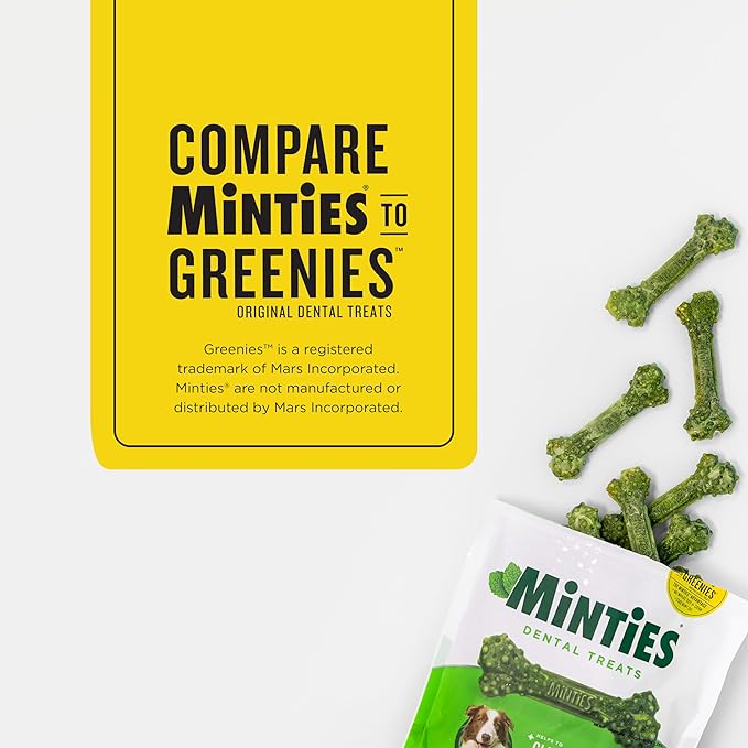 Minties Dental Chews for Dogs, 24 Count, Vet-Recommended Mint-Flavored Treats for Large Dogs Over 50 lbs, Dental Bones Clean Teeth, Fight Bad Breath, and Removes Plaque and Tartar