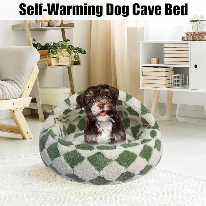 HYQ Cat Beds for Indoor Cats, Small Dog Bed with Cover Cave, Cozy Cat Cave Bed, Round Puppy Bed with Hooded Cover, Dog Beds for Small Dogs with Anti-Slip Bottom(Green, 20×20 Inch)