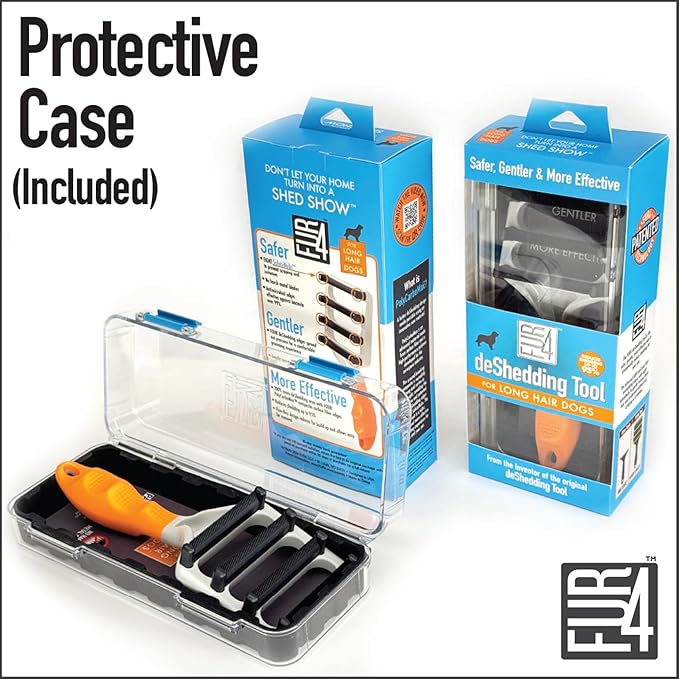 FUR4 deShedding Dog Brush for Long Hair Dogs - Dog Grooming Tools with 4 Composite Carbon Fiber Edges to Remove Loose Fur & Reduce Shedding - Gentle & Effective Grooming Brush for Long Hair Dogs