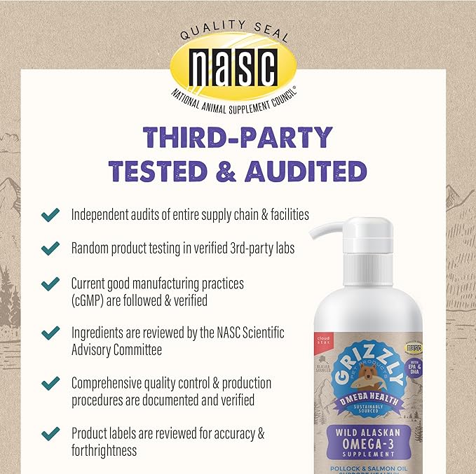 Grizzly Pet Products Omega Health Liquid Omega-3 Supplement for Dogs and Cats, 32 Ounce Bottle