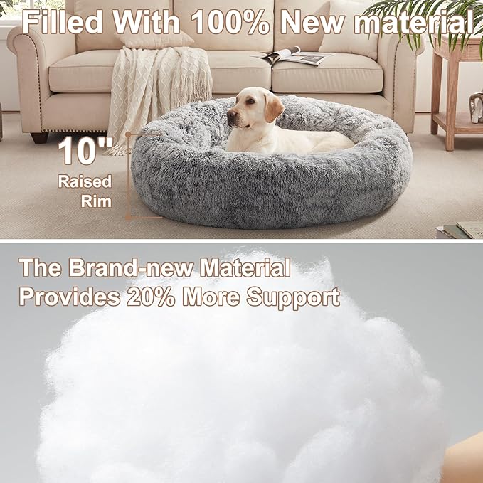 45 inches Donut Dog Bed for Extra Large Dogs,Calming Fluffy Round Jumbo Pet Bed with Removable & Washable Cover, Fits up to 150 lbs Pets (Dark Grey,XL)