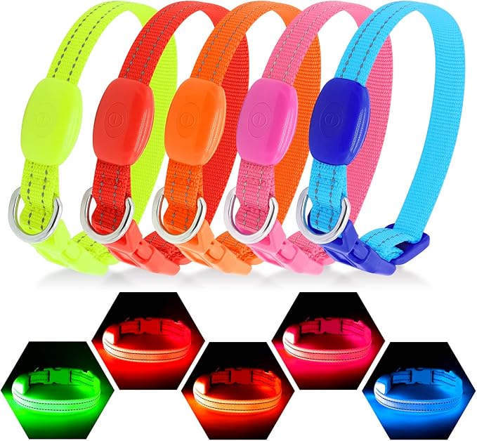 Visinite Light Up Dog Collars for Small Dogs,LED Dog Collar Light Rechargeable,Fully Adjustable Lighted Dog Collar,Glow in The Dark Dog Collars with Dog Lights for Night Walking,Pink