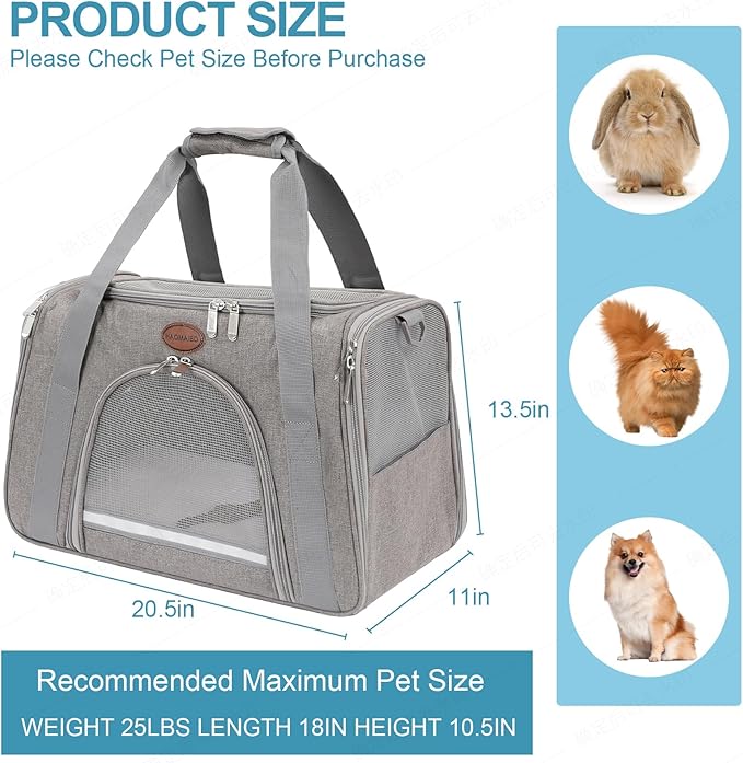 Cat Carrier Dog Carrier Pet Carriers for Medium Small Cats Dogs Puppies up to 25 Lbs,TSA Airline Approved Small Dog Cat Carriers Soft Sided,Collapsible Travel Puppy Carrier (Grey, Large)