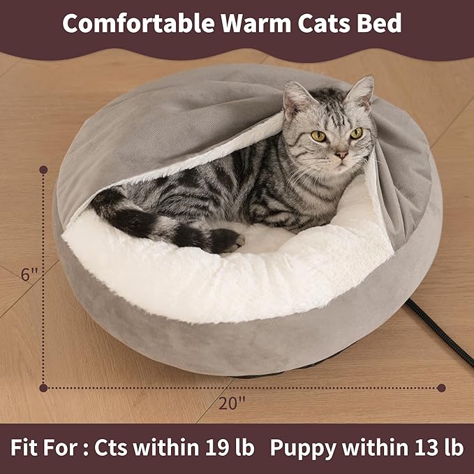 Heated Cat Bed for Indoor Cats and Small Dogs,Automatic Constant Temperature Heating, Anti-Slip Bottom and Machine Washable