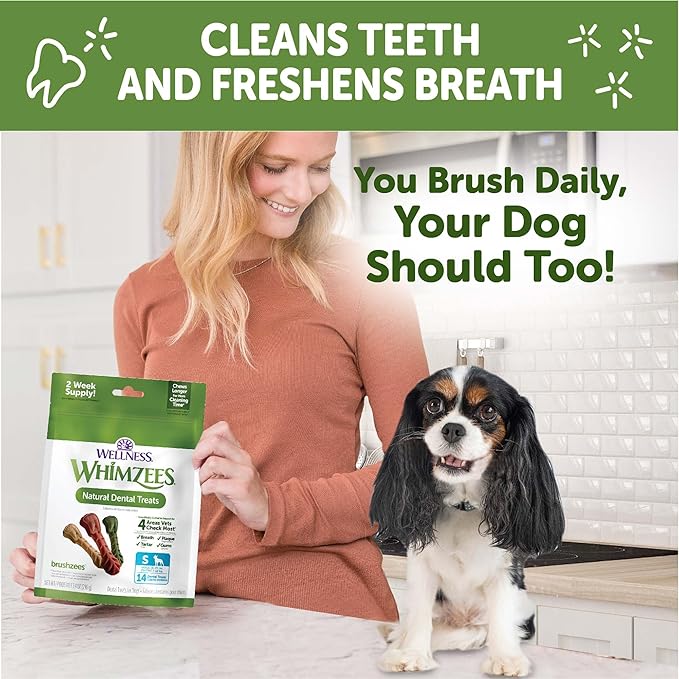 WHIMZEES Wellness Daily Brushzees Dog Dental Treats, Natural Chews, Small Size Stick, (14 Count)