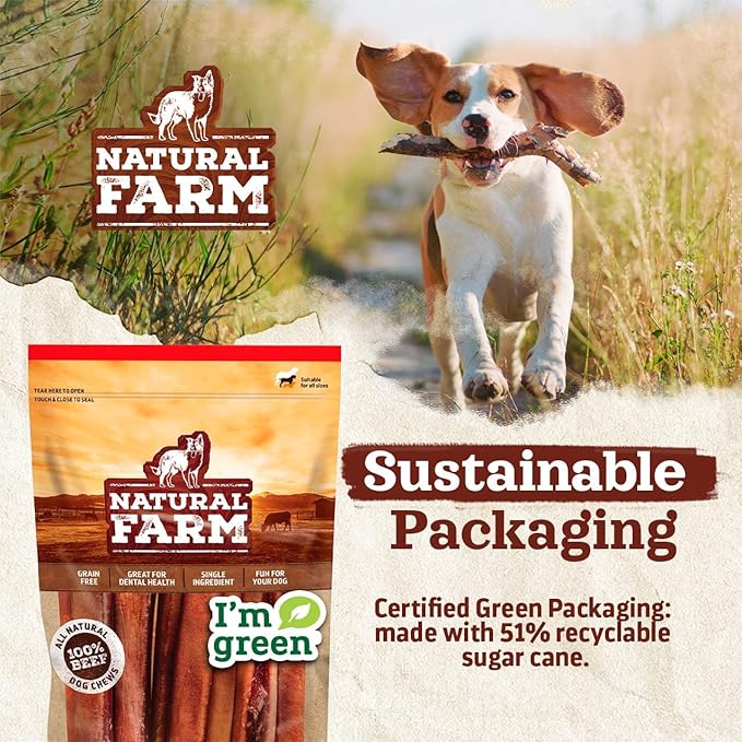 Natural Farm Power Bully Sticks Dog Chews (12”, 12-Pack), 2-in-1 Power Chews: Premium Beef Cheek Wrapped in Beef Pizzle, Double Chewing Time, Great Dog Dental Treats, for Small, Medium & Large Dogs