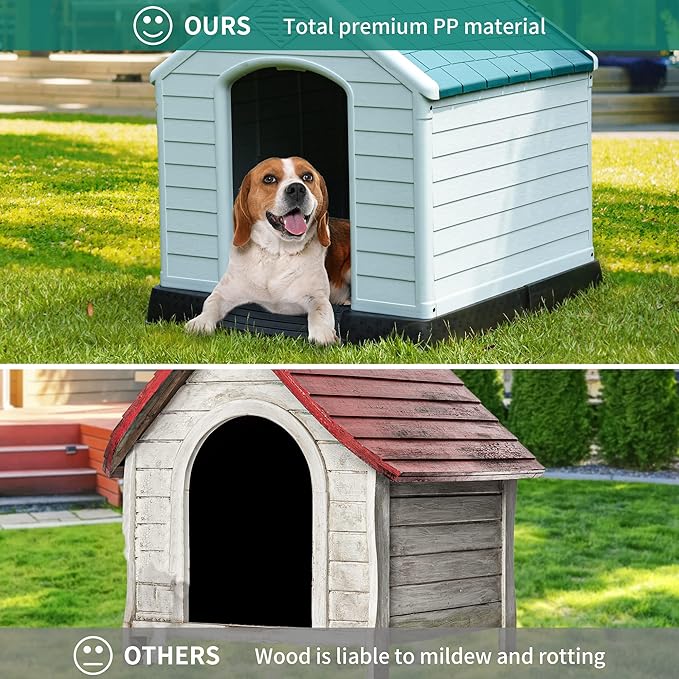 YITAHOME Large Plastic Dog House Outdoor Indoor Doghouse Puppy Shelter Water Resistant Easy Assembly Sturdy Dog Kennel with Air Vents and Elevated Floor