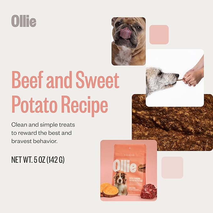 Ollie Beef & Sweet Potato Jerky Dog Treats, 5 oz Pack of 1, All Natural, Healthy Snacks, Made with Real Meat, Human Grade, for Dogs