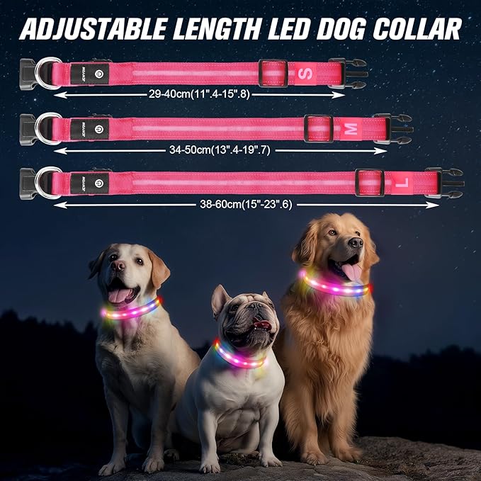LED Dog Collar, Light Up Dog Collar, USB Rechargeable - Brightest Dog Lights for Night Walking, 6 Light Modes, Adjustable for Dog Safety(Medium, Candy Pink)