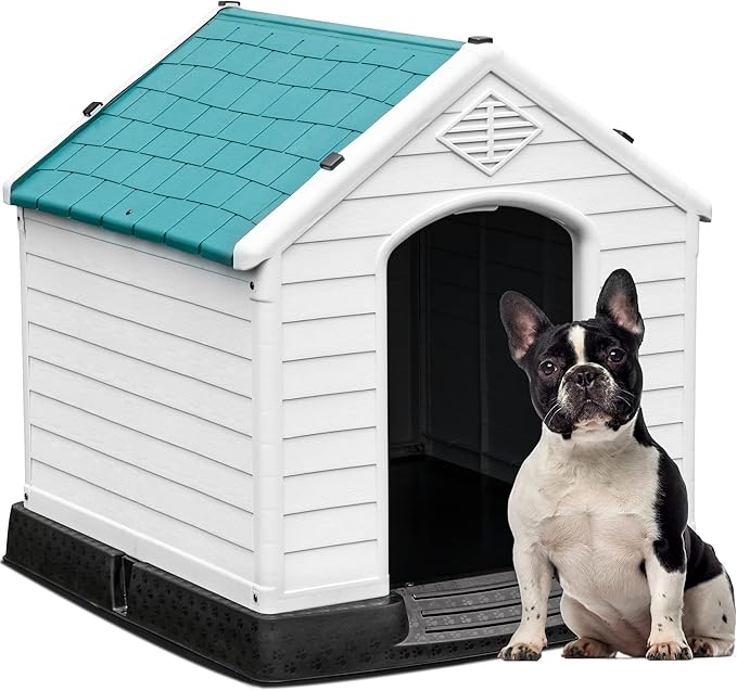 YITAHOME Large Plastic Dog House Outdoor Indoor Doghouse Puppy Shelter Water Resistant Easy Assembly Sturdy Dog Kennel with Air Vents and Elevated Floor