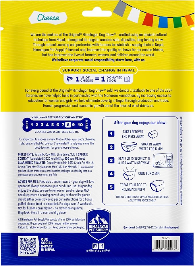 Himalayan Dog Chew Original Yak Cheese Dog Chew, 3 XL/Large Sticks, 3.3 oz, Gluten Free, Healthy Dog Treats, Grain & Lactose Free 100% Natural, Long Lasting Chews for Dogs Under 65 lbs