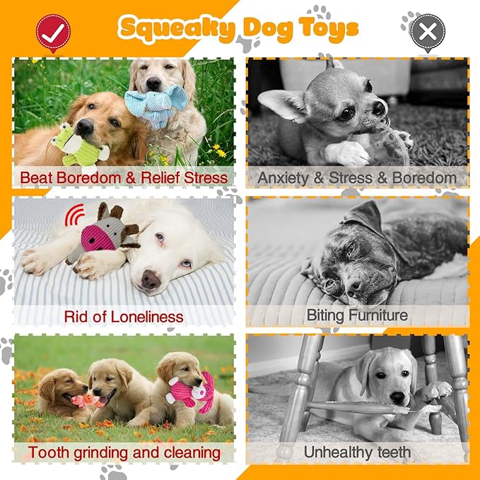 5 Pack Squeaky Dog Toys, Tough Stuffed Plush Puppy Tough Chew Toys, Durable Plush Animal Dog Toys to Keep Them Busy, Dog Toy for Large Small Medium Dogs