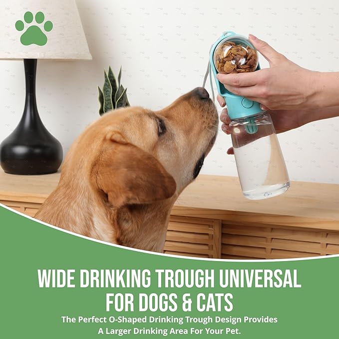 Leak Proof Portable Dog Water Bottle with Bowl – Travel Pet Water Dispenser for Walking & Hiking – Food Grade Plastic – Choose from 3 Colors (Green, 500 ml)
