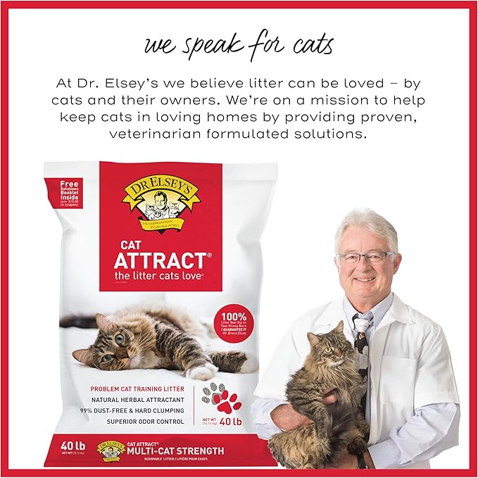 Dr. Elsey's Premium Clumping Cat Litter - Cat Attract - 99% Dust-Free, Low Tracking, Hard Clumping, Superior Odor Control, Natural Herbal Attractant, Unscented & Natural Ingredients, 40 lb