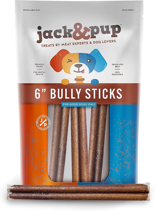Jack&Pup 6-inch Pizzle Sticks for Dogs (3 Pack) All Natural Thick Bully Sticks for Dogs | Long Lasting Bully Sticks