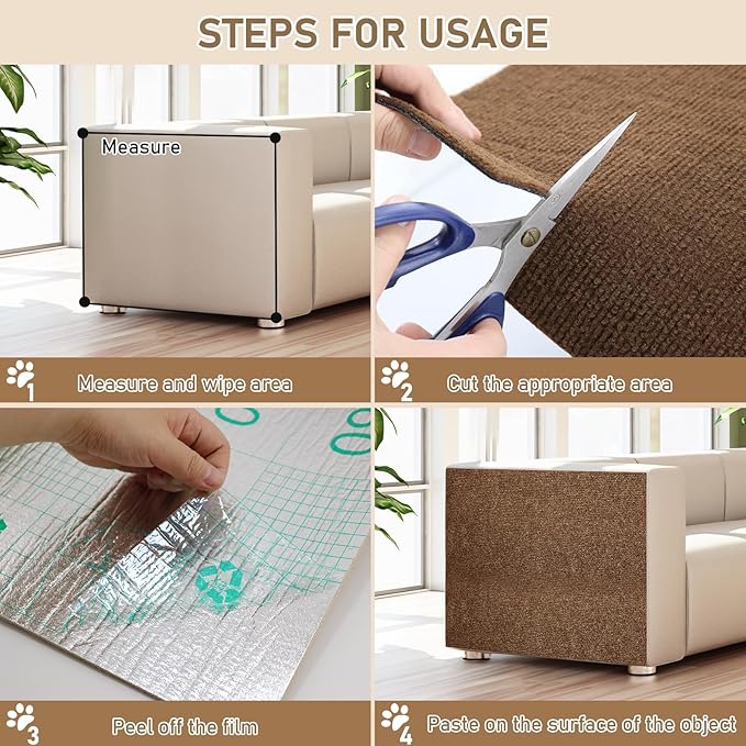 Cat Scratching Climbing Carpet Mat, Self-Adhesive Trimmable Anti Cat Scratcher Couch Furniture Protector from Cat Claws, Cat Post Covered Pad Replacement for DIY Cat Tree (Brown, 15.8" x 118")