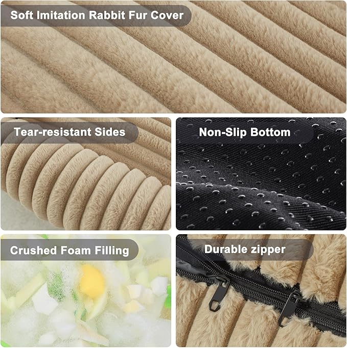 Dog Beds Medium Sized Dog, Washable Orthopedic Pet Bed with Removable Cover, Rectangle Soft Calming Sleeping Puppy Bed Durable Pet Cuddler with Anti-Slip Bottom, 30"x24"x8" Beige