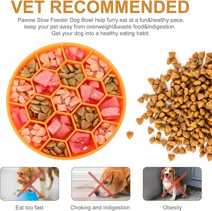 Pawow Slow Feeder Dog Bowls, Silicone Dog Bowl with Suction Cup for Fast Eaters, Non-Slip & Dishwasher Safe, Reduces Anxiety, Slow Feeding Bowl for Small Medium Large Breed Pet